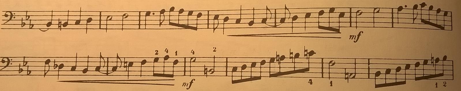 two lines of a musical score